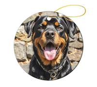 Lot de 4 décorations de Noël rondes en céramique de 7,1 cm, décoration de sapin de Noël imprimée double face, tête de langue de Rottweiler pour sapin de Noël, vacances d'hiver, décoration d'intérieur