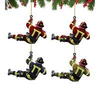 Lot de 4 décorations de sapin de Noël en acrylique - Pompier - Décoration de Noël - Pompier - Décoration de sapin de Noël - Pendentif pour fenêtre murale