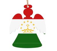 Lot de 4 décorations de sapin de Noël en bois avec drapeau du Tadjikistan en forme d'ange - Décorations vintage pour décoration d'intérieur
