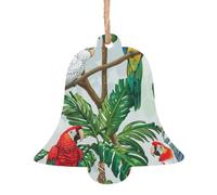 Lot de 4 décorations de sapin de Noël en bois en forme de cloche pour perroquet et arbre tropical - Décoration à suspendre et décoration festive pour la maison