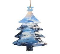 Lot de 4 décorations de sapin de Noël en bois en forme de paysage de montagne enneigée, pendentifs décoratifs à suspendre, design vintage pour les vacances