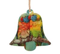 Lot de 4 décorations de sapin de Noël en bois imprimé perroquet en forme de cloche pour sapin de Noël, décoration à suspendre et décoration festive pour la maison
