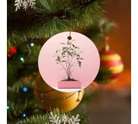 Lot de 4 décorations de sapin de Noël en céramique de forme ronde en forme de feuilles et de racines à suspendre pour sapin de Noël 2024