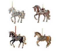 Lot de 4 décorations de sapin de Noël en forme de cheval, pendentifs décoratifs en 2D, animaux mignons, décoration saisonnière rustique, décorations de Noël pour arbre, maison, étagère, bibliothèque