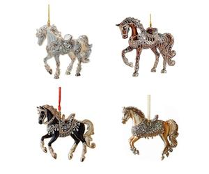 Lot de 4 décorations de sapin de Noël en forme de cheval, pendentifs décoratifs en 2D, animaux mignons, décoration saisonnière rustique, décorations de Noël pour arbre, maison, étagère, bibliothèque