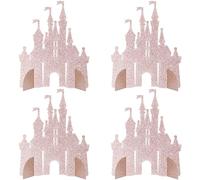 Lot de 4 décorations de table en forme de château à paillettes en nid d'abeille pour princesse, château, fête prénatale, mariage, anniversaire, fête, décoration de table or rose