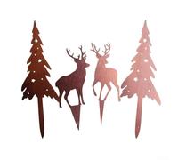Lot de 4 décorations d'extérieur en métal rouillé pour sapin de Noël et cerf - Convient pour les jardins et les cours