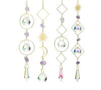 Lot de 4 décorations d'intérieur avec pendentifs à facettes transparents, cadres géométriques et chaînes dorées, attrape-soleil en cristal, boules de cristal, décoration de fenêtre, perle prisme