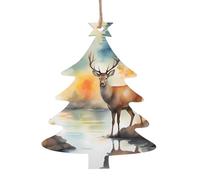 Lot de 4 décorations en bois en forme de cerf au bord de la rivière pour sapin de Noël