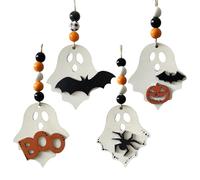 Lot de 4 décorations fantômes à suspendre pour Halloween, décorations fantômes en bois, , panneaux, décorations avec corde pour décoration de fête