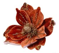 Lot de 4 décorations florales de Noël avec finition pailletée dorée et fil flexible pour arbre, couronne et présentoirs de table (orange)