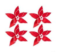 Lot de 4 décorations florales en peluche conçues pour Noël pour sapin de Noël et décoration saisonnière d'intérieur avec tissu synthétique