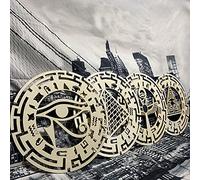 Lot de 4 décorations murales égyptiennes en bois - Œil d'Horus - Symbole du mauvais œil - Œuvre d'art égyptienne Ankh d'Isis avec ailes ouvertes et pyramide - Décoration d'intérieur pour salon -