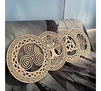 Lot de 4 décorations murales en bois de 30,5 cm - Arbre de vie - Croix celtique - Nœud de la Trinité - Triple spirale - Rune celtique nordique - Art mural irlandais - Peinture à faire soi-même -