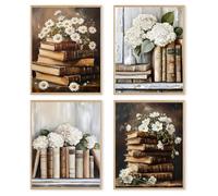 Lot de 4 décorations murales florales vintage, cadeaux de club de lecture, affiches de dictionnaire floral pour femmes et filles, sans cadre (20 x 25 cm)