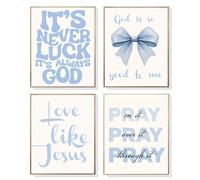 Lot de 4 décorations murales sans cadre gris bleu pour fille Jésus, versets de la Bible inspirants, décoration artistique pour chambre de fille, appartement, dortoir, 27,9 x 35,6 cm