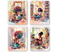 Lot de 4 décorations murales sans cadre pour chambre à coucher, décoration murale inspirante pour filles afro-américaines, livres de papillons à l'aquarelle, décoration murale bohème tendance, 40,6 x