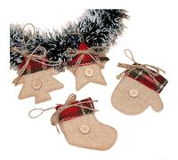 Lot de 4 décorations rustiques en tissu pour sapin - Détails faits à la
