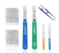 Lot de 4 découseurs de couture - Kit professionnel de retrait de fil - Grand et petit - Avec housse de protection pour ouvrir les coutures et les ourlets - 100 épingles