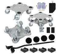 Lot de 4 déménageurs de Meubles Lourds avec Frein pouvant Supporter Une capacité de Charge de 1 400 kg avec 5 Roues, Manchon en Silicone antidérapant, Rotation à 360°, Panneau en Acier au Carbone