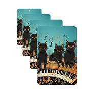 Lot de 4 désodorisants de voiture à suspendre - Cartes parfumées pour SUV, chats allongés sur le clavier du piano, tablettes d'aromathérapie de voiture, miroir intérieur de voiture, pendentif pour