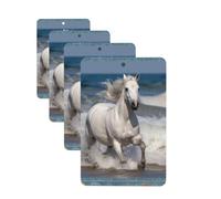 Lot de 4 désodorisants de voiture à suspendre - Cartes parfumées pour SUV - Cheval blanc courant sur la mer - Tablettes d'aromathérapie - Pour chambre à coucher, armoire, armoire à chaussures