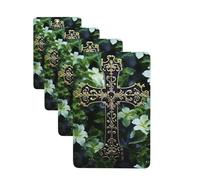 Lot de 4 désodorisants de voiture à suspendre - Cartes parfumées pour SUV - Croix noire parmi fleurs vertes - Tablettes d'aromathérapie - Pour chambre à coucher, armoire, armoire à chaussures