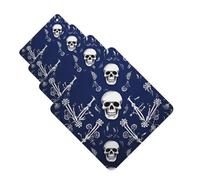 Lot de 4 désodorisants de voiture à suspendre - Cartes parfumées pour SUV - Tête de mort bleue et os - Tablettes d'aromathérapie de voiture - Pendentif miroir intérieur pour chambre à coucher, armoire