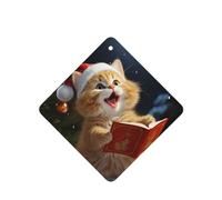 Lot de 4 désodorisants de voiture à suspendre, pastilles parfumées, motif chat mignon chantant des chants de Noël, à fixer au rétroviseur intérieur, pour femmes et hommes.