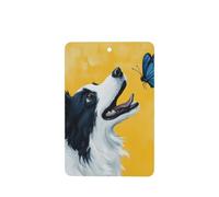 Lot de 4 désodorisants de voiture Border Collie avec papillon bleu - Cartes parfumées à suspendre - Pour tablettes d'aromathérapie de voiture