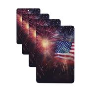 Lot de 4 désodorisants de voiture - Cartes de feu d'artifice - Drapeau américain - 4 juillet - Cartes parfumées à suspendre - Parfum durable - Tablettes d'aromathérapie de voiture - Pendentif de