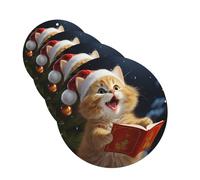 Lot de 4 désodorisants de voiture en forme de chat mignon chantant des chants de Noël - Forme ronde à suspendre - Cartes parfumées - Pour voiture, maison, bureau, placard, salle de bain