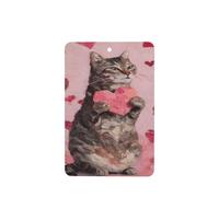 Lot de 4 désodorisants de voiture en forme de chat tigré tenant un cœur rose - Cartes parfumées à suspendre - Cartes parfumées pour tablettes d'aromathérapie de voiture