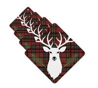 Lot de 4 désodorisants de voiture en tartan avec inscription Merry Christmas Renne - Cartes parfumées à suspendre - Tablettes d'aromathérapie de voiture - Pour armoire, salle de bain, voiture, miroir