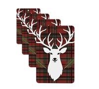 Lot de 4 désodorisants de voiture en tartan avec inscription Merry Christmas Renne - Cartes parfumées à suspendre - Tablettes d'aromathérapie de voiture - Pour armoire, salle de bain, voiture, miroir
