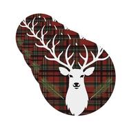Lot de 4 désodorisants de voiture en tartan avec inscription Merry Christmas Renne - Cartes parfumées à suspendre - Tablettes d'aromathérapie de voiture - Pour armoire, salle de bain, voiture, miroir