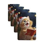 Lot de 4 désodorisants de voiture - Motif chat mignon - Chants de Noël - Cartes parfumées à suspendre - Parfum durable - Tablettes d'aromathérapie de voiture - Pendentif de rétroviseur pour armoire à