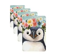 Lot de 4 désodorisants de voiture personnalisés en forme de pingouin portant des fleurs - Cadeaux pour homme et femme - Tablettes d'aromathérapie - Cartes parfumées à suspendre pour garde-robe et