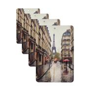 Lot de 4 désodorisants de voiture Rainy Street in Paris - Cartes parfumées à suspendre - Tablettes d'aromathérapie pour voiture, armoire, salle de bain, voiture, miroir intérieur