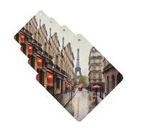 Lot de 4 désodorisants de voiture Rainy Street in Paris - Cartes parfumées à suspendre - Tablettes d'aromathérapie pour voiture, armoire, salle de bain, voiture, miroir intérieur
