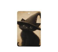 Lot de 4 désodorisants de voiture vintage avec motif chaton noir portant un chapeau de sorcière - Cartes parfumées à suspendre - Pour tablettes d'aromathérapie de voiture