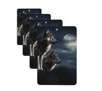 Lot de 4 désodorisants de voiture Wolves in the Moonlight - Cartes parfumées à suspendre - Tablettes d'aromathérapie pour voiture, armoire, salle de bain, voiture, miroir intérieur