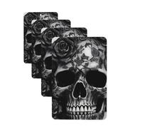 Lot de 4 désodorisants décoratifs pour voiture - Longue durée - Parfum à suspendre - Noir - Tête de mort - Rose - Pour aromathérapie - Pendentif de rétroviseur - Pour homme et femme