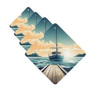 Lot de 4 désodorisants décoratifs pour voiture - Longue durée - Parfum à suspendre - Thème bateau - Thème paysage marin - Tablettes d'aromathérapie - Pendentif de rétroviseur - Pour homme et femme