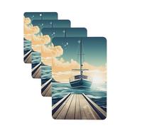 Lot de 4 désodorisants décoratifs pour voiture - Longue durée - Parfum à suspendre - Thème bateau - Thème paysage marin - Tablettes d'aromathérapie - Pendentif de rétroviseur - Pour homme et femme