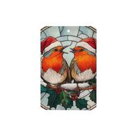 Lot de 4 désodorisants en verre teinté avec deux oiseaux portant un chapeau de Père Noël - Cartes parfumées à suspendre pour voiture, aromathérapie, tablettes