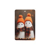 Lot de 4 désodorisants pour voiture avec deux fantômes mignons dans une forêt d'automne - Cartes parfumées à suspendre - Cartes parfumées pour tablettes d'aromathérapie de voiture