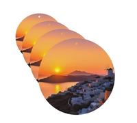 Lot de 4 désodorisants pour voiture, cartes parfumées à suspendre, motif île de Grèce, coucher de soleil, paysage à suspendre, parfum durable, aromathérapie, pour rétroviseur de voiture, penderie et