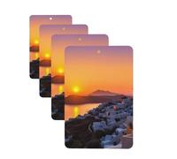 Lot de 4 désodorisants pour voiture, cartes parfumées à suspendre, motif île de Grèce, coucher de soleil, paysage à suspendre, parfum durable, aromathérapie, pour rétroviseur de voiture, penderie et