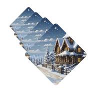 Lot de 4 désodorisants pour voiture - Longue durée - Double face - À suspendre - Carte parfumée de Noël - Scène heureuse - Tablette d'aromathérapie de voiture - Pendentif pour rétroviseur de voiture